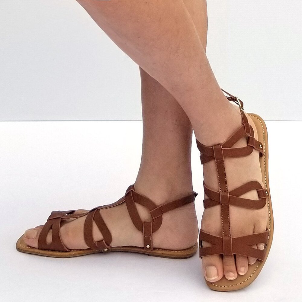 New Brown Strappy Gladiator Flat Sandals